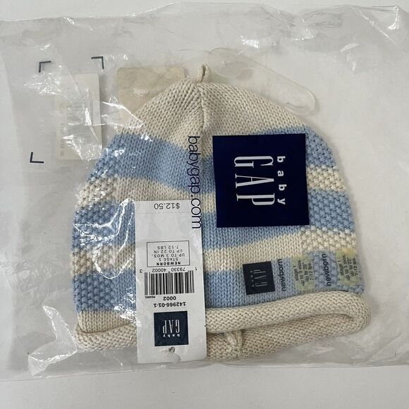 Vintage Baby Gap Blue Striped Sweater Hat Newborn Stage 1 Up to 3 Months NWT - Picture 2 of 7